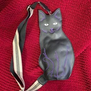 Black Cat Shaped Cross Body Bag 11x6 Inches